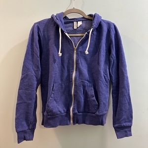 Super simple old school hoodie, bright blue heather makes a cozy day brighter